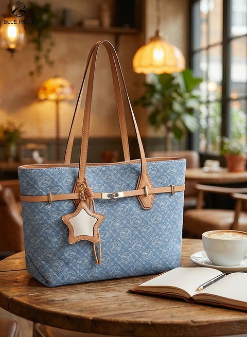 Women Tote Bag Big Capacity Shoulder Handbag for Ladies Casual Work Travel Daily Stylish PU Strap with Mirror Charm Bags for Ladies